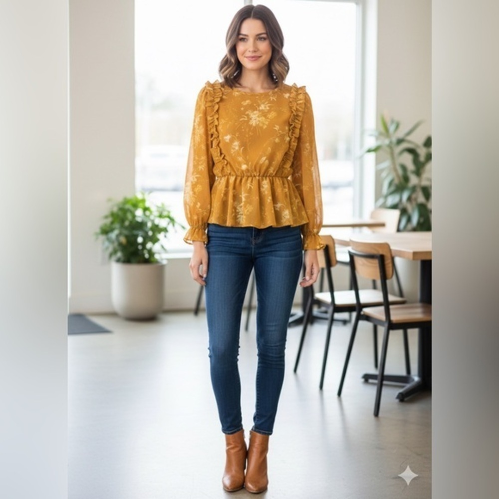 NWOT Madewell Women's XXS Golden Shoulder Ruffle Peplum Blouse Top 0 Floral 2XS